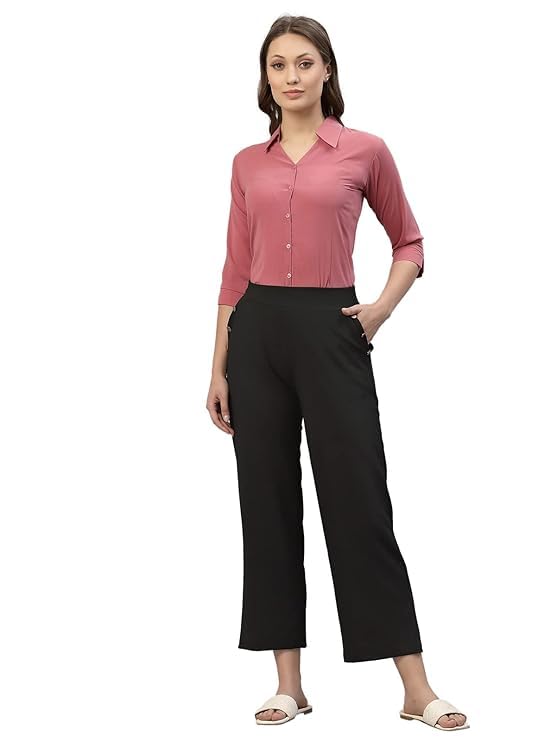KBNBJ Women’s Regular Fit Solid V-Collared Casual Shirt
