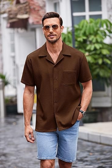 ColorChakra Casual Waffle Knit Shirt for Men