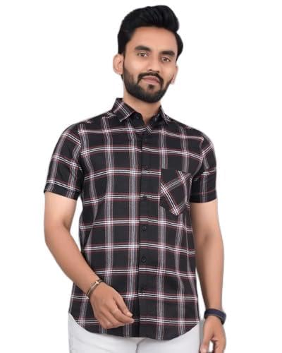 Men Regular Fit Checkered Spread Collar Casual Shirt