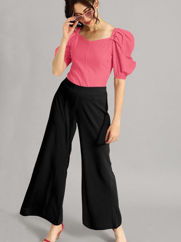 Dream Beauty Fashion Women's Puff/Baloon Sleeves V-Neck Casual Top (Top-MG-1)