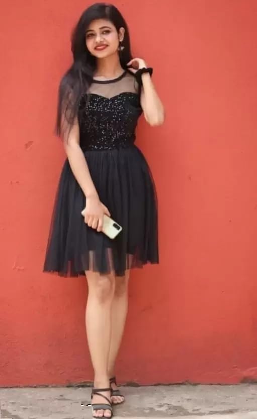 Rebika Trendz Women's Black Tulle Party Dress with Sequin Bodice Sleeveless Cocktail Dress for Special Occasions