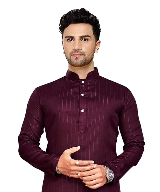 Enmozz Men's Textured Lining Kurta