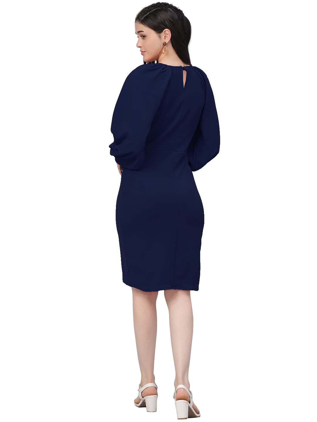 Shasmi Women's Comfortable Mustard Round Neck Full Sleeve Solid Midi Bodycon Casual Western Stylish Dress