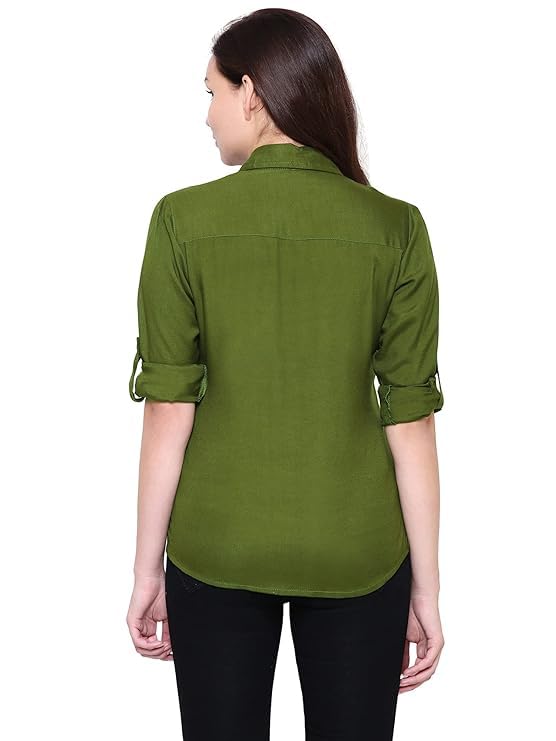 KBNBJ Women’s Regular Fit Solid V-Collared Casual Shirt