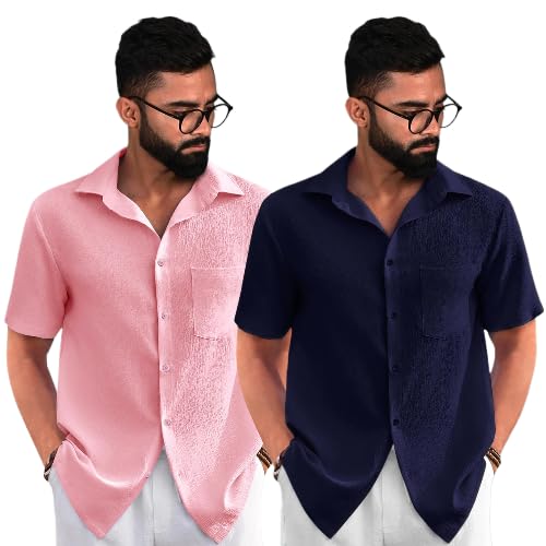 Pinkmint Combo of Men's Regular Fit Popcorn Shirt