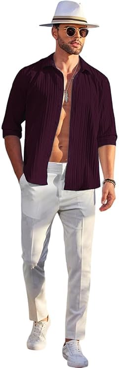 DEELMO Men's Casual Button Down Shirts Long Sleeve