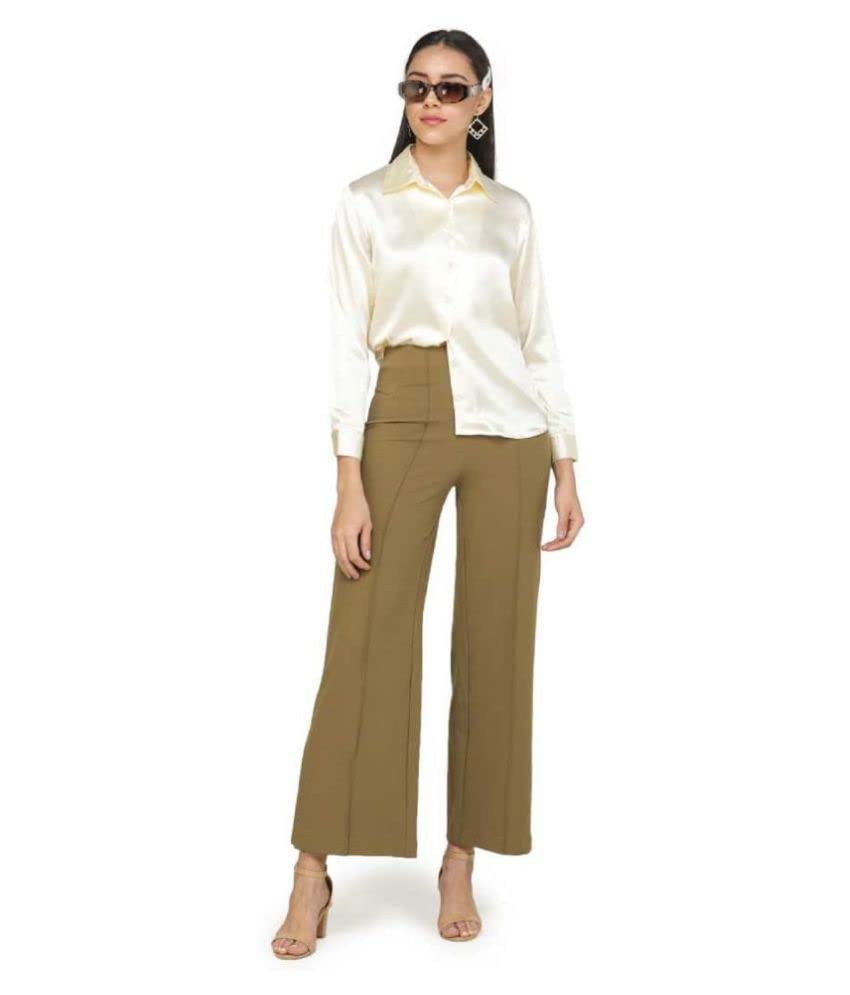 Bowrain Satin Silk Fabric Spread Collar Full Sleeve Top