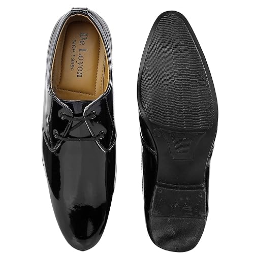 DE LOYON Men's Patent Leather Derby Formal Shoes - alphahostel.in
