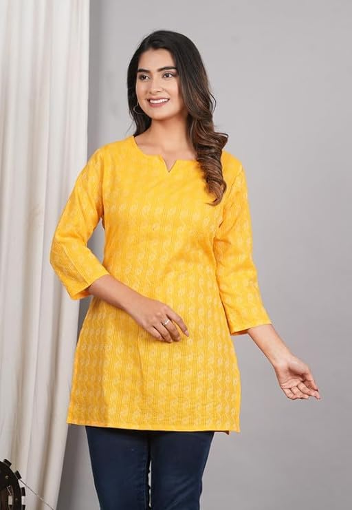 HION HILS Traditional Cotton Print Kurta Office Short Kurti