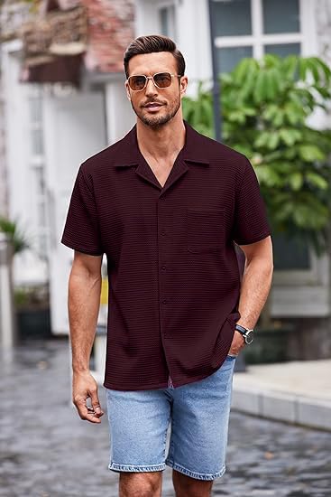 ColorChakra Casual Waffle Knit Shirt for Men