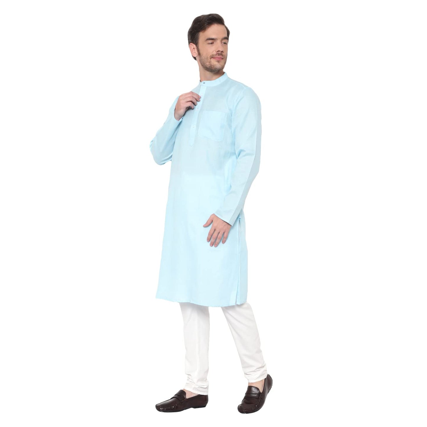 LATEST CHIKAN Men's Cotton Blend Solid Long Kurta