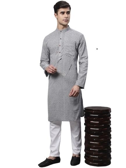 Aarsha Red Printed Cotton Men's Long Kurta