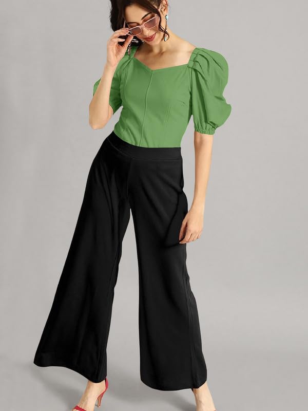 Dream Beauty Fashion Women's Puff/Baloon Sleeves V-Neck Casual Top (Top-MG-1)