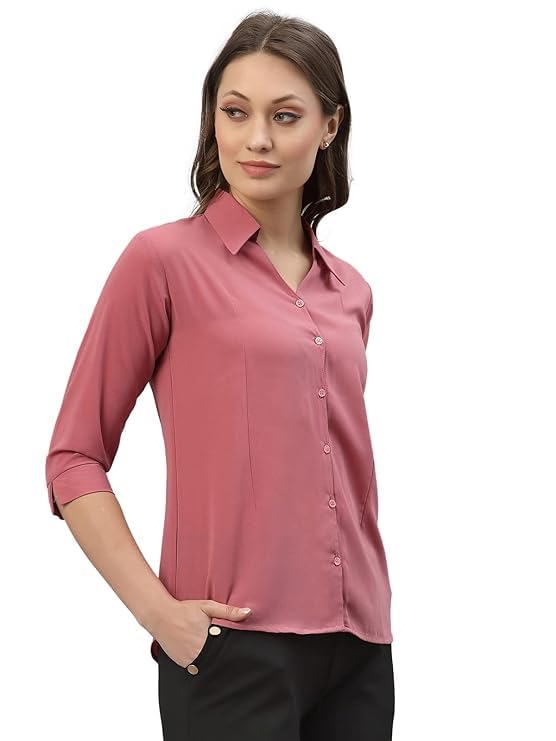 KBNBJ Women’s Regular Fit Solid V-Collared Casual Shirt