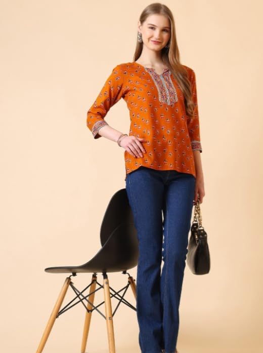 Women Rayon Floral Printed Short Kurta