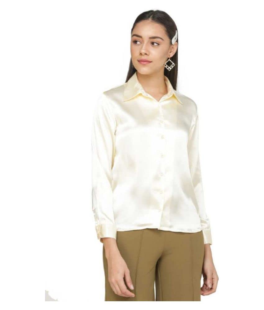 Bowrain Satin Silk Fabric Spread Collar Full Sleeve Top