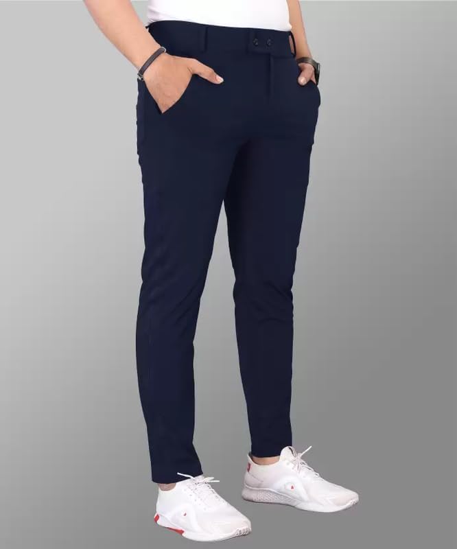 Men's Stylish Slim Fit Lycra Blend Trousers for Men