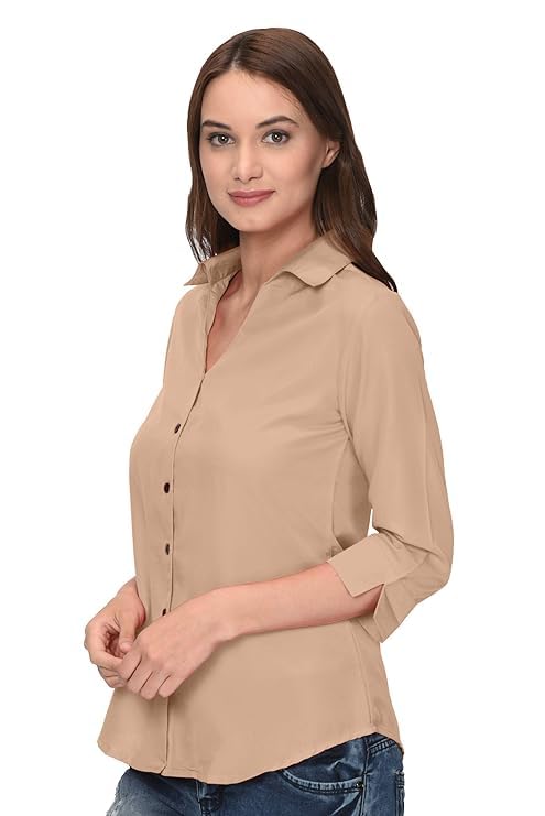 KBNBJ Women’s Regular Fit Solid V-Collared Casual Shirt