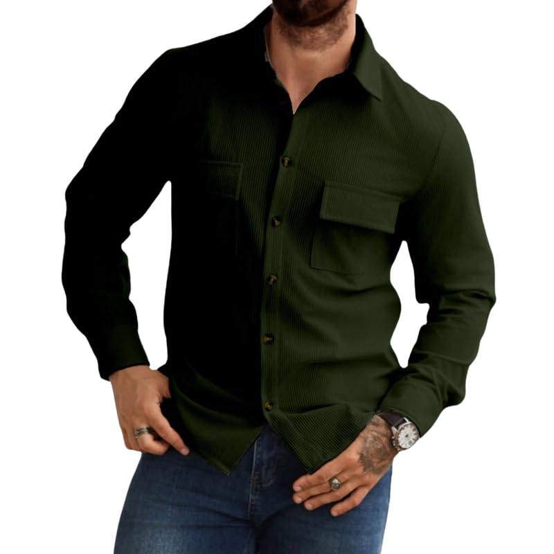 MiraMichi Corduroy Men's Full Sleeve Casual Striped