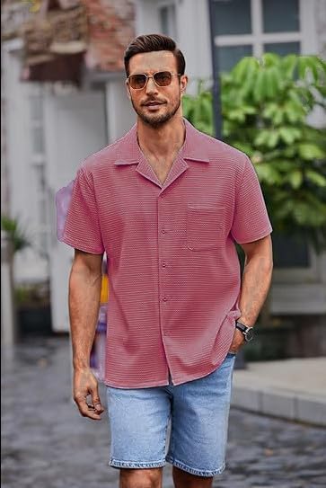 ColorChakra Casual Waffle Knit Shirt for Men