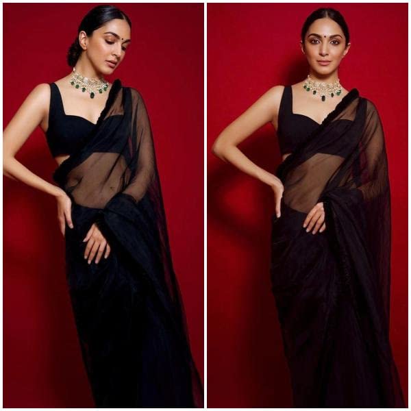 Plain Georgette Saree With Unstitched Blouse Piece