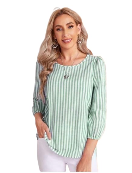 JC JUMMY COUTURE Striped Print Round Neck Blouse