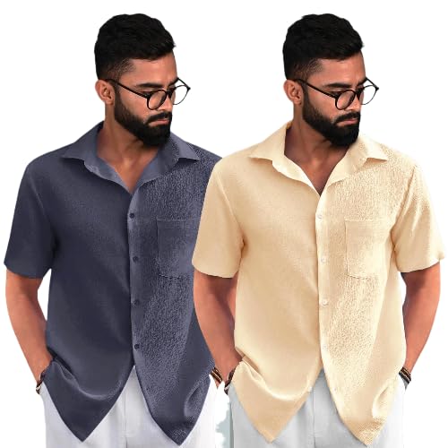 Pinkmint Combo of Men's Regular Fit Popcorn Shirt