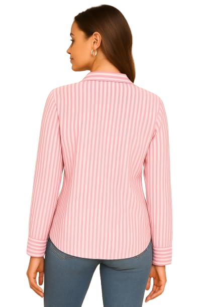 SUGARCANNE Women's Classic Striped Button-Down Shirt, Long Sleeves, Relaxed Fit, Office and Casual Wear, Shirt for Women, XS-L