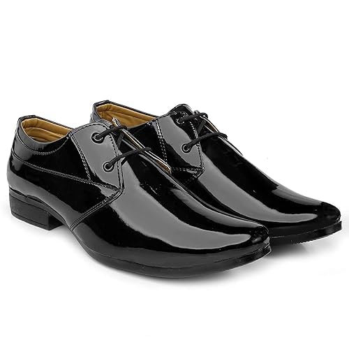 DE LOYON Men's Patent Leather Derby Formal Shoes - alphahostel.in