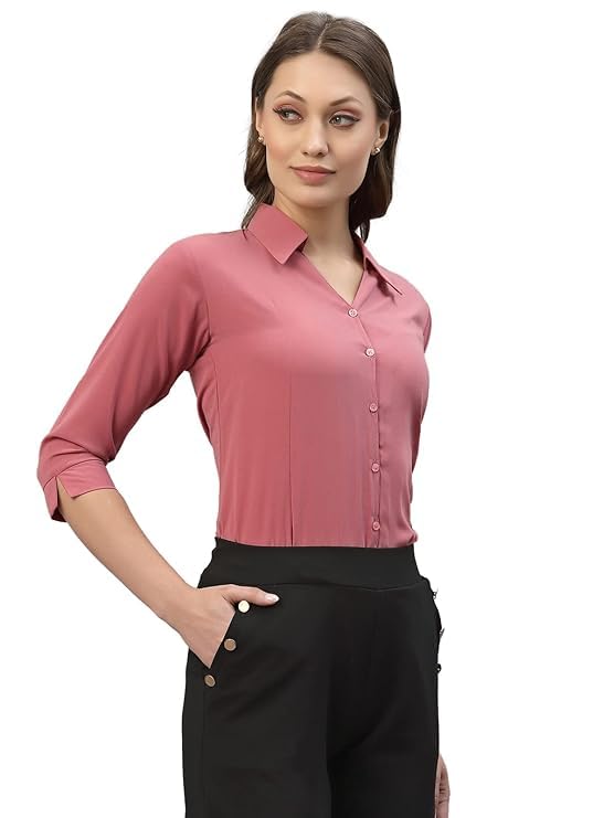 KBNBJ Women’s Regular Fit Solid V-Collared Casual Shirt