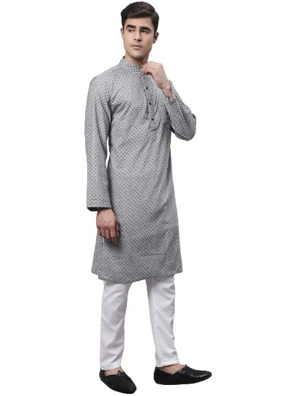 Aarsha Red Printed Cotton Men's Long Kurta