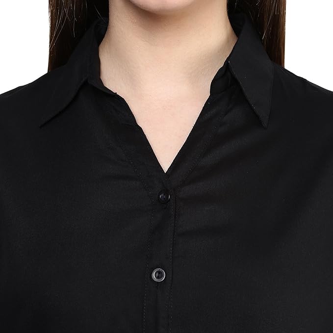 KBNBJ Women’s Regular Fit Solid V-Collared Casual Shirt