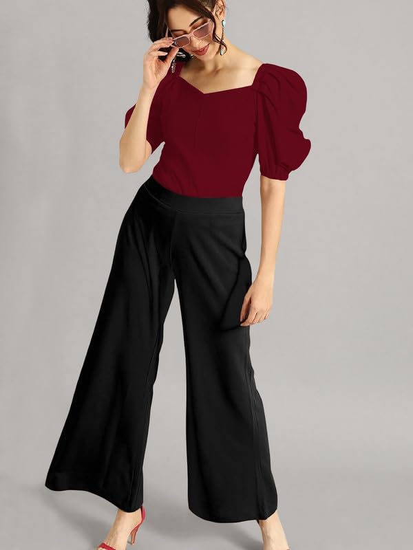 Dream Beauty Fashion Women's Puff/Baloon Sleeves V-Neck Casual Top (Top-MG-1)