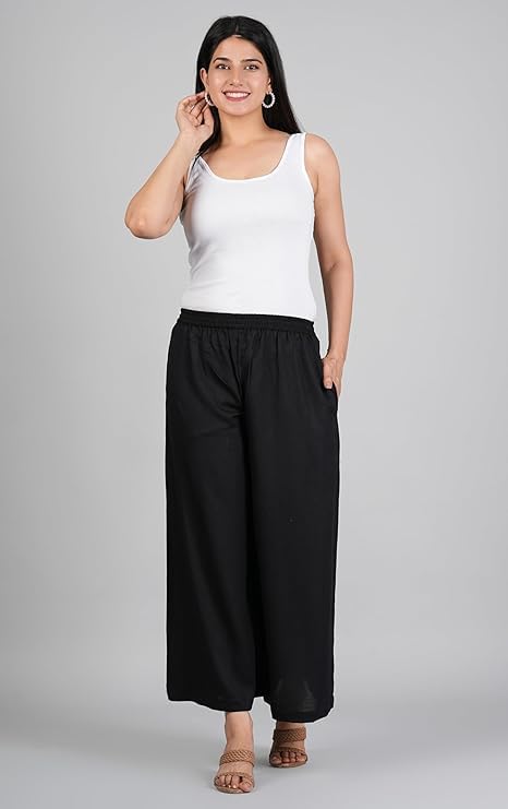 Ammviyush Women's Black Cotton Palazzo Pants