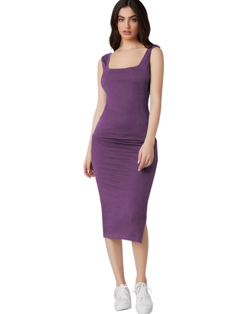 rosery paris Square Neck Sleeveless Black Bodycon Dress for Women and Casual wear