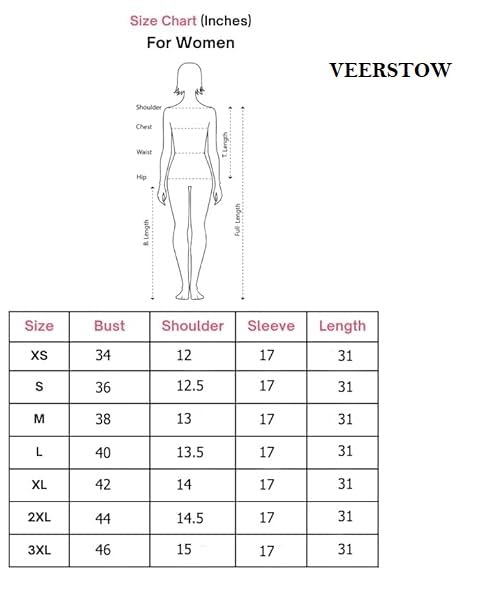 VEERSTOW Women's Cotton Short Kurti 3/4 Sleeve