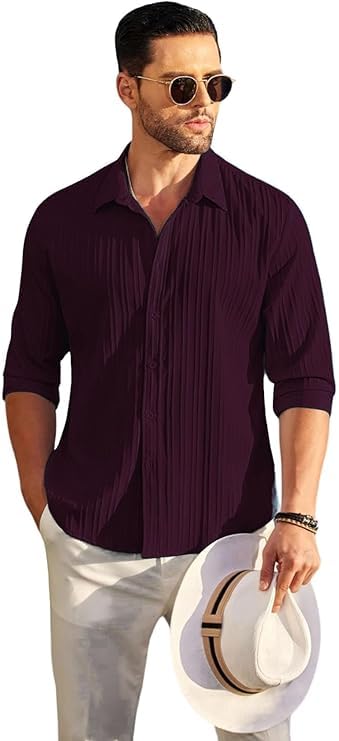 DEELMO Men's Casual Button Down Shirts Long Sleeve
