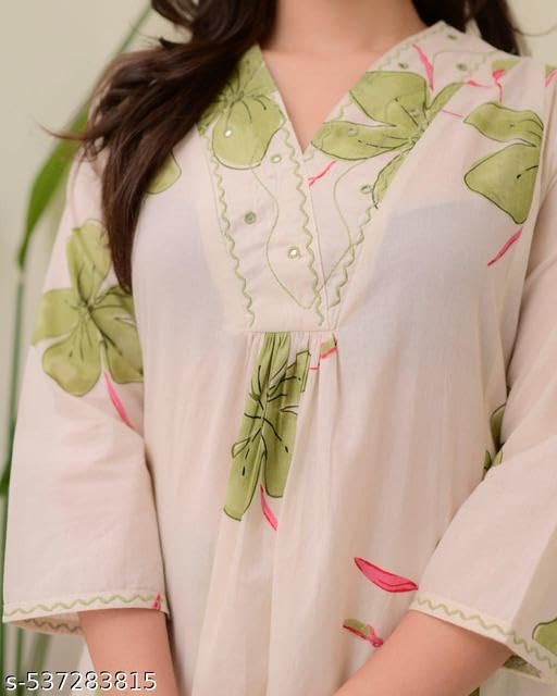Ivory Green Floral Rayon A LINE Kurta Palazzo Set