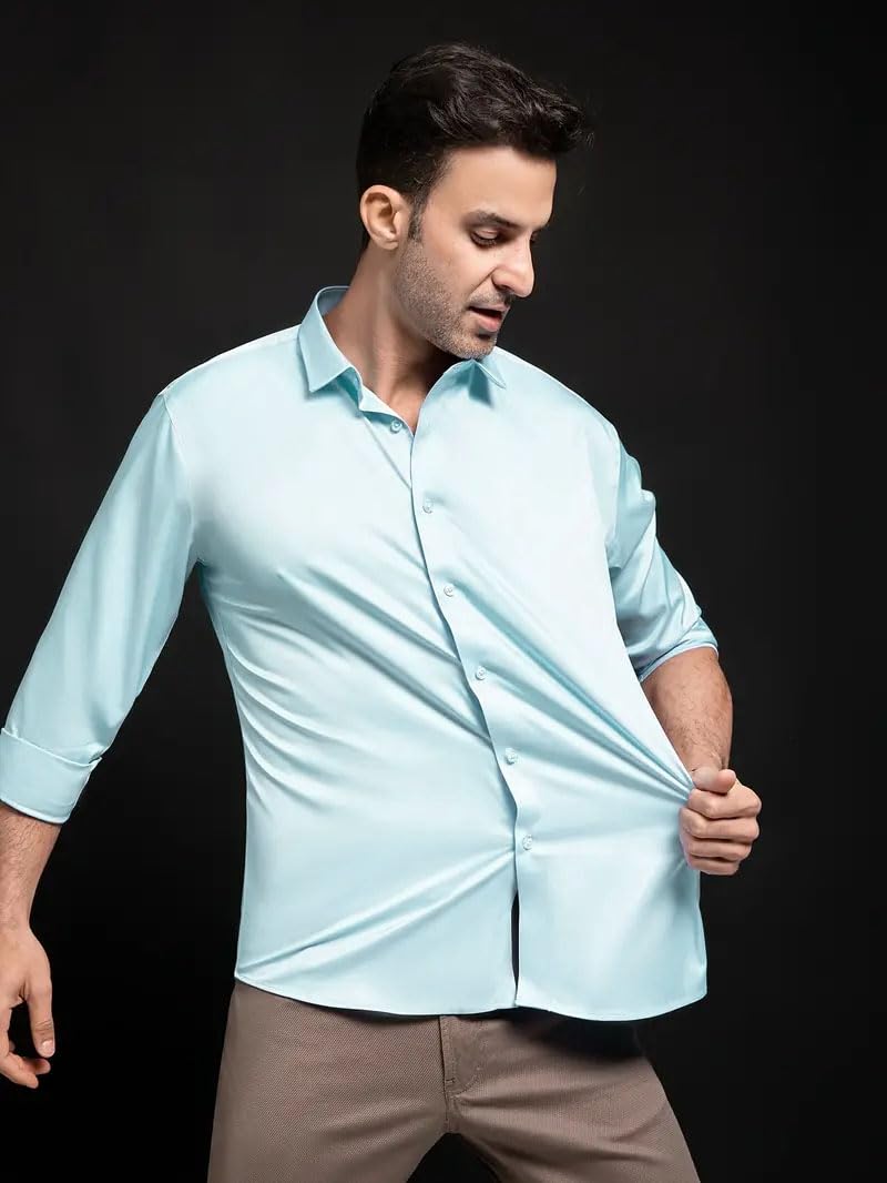 IndoPrimo Men's Stylish Solid Satin Casual Shirt