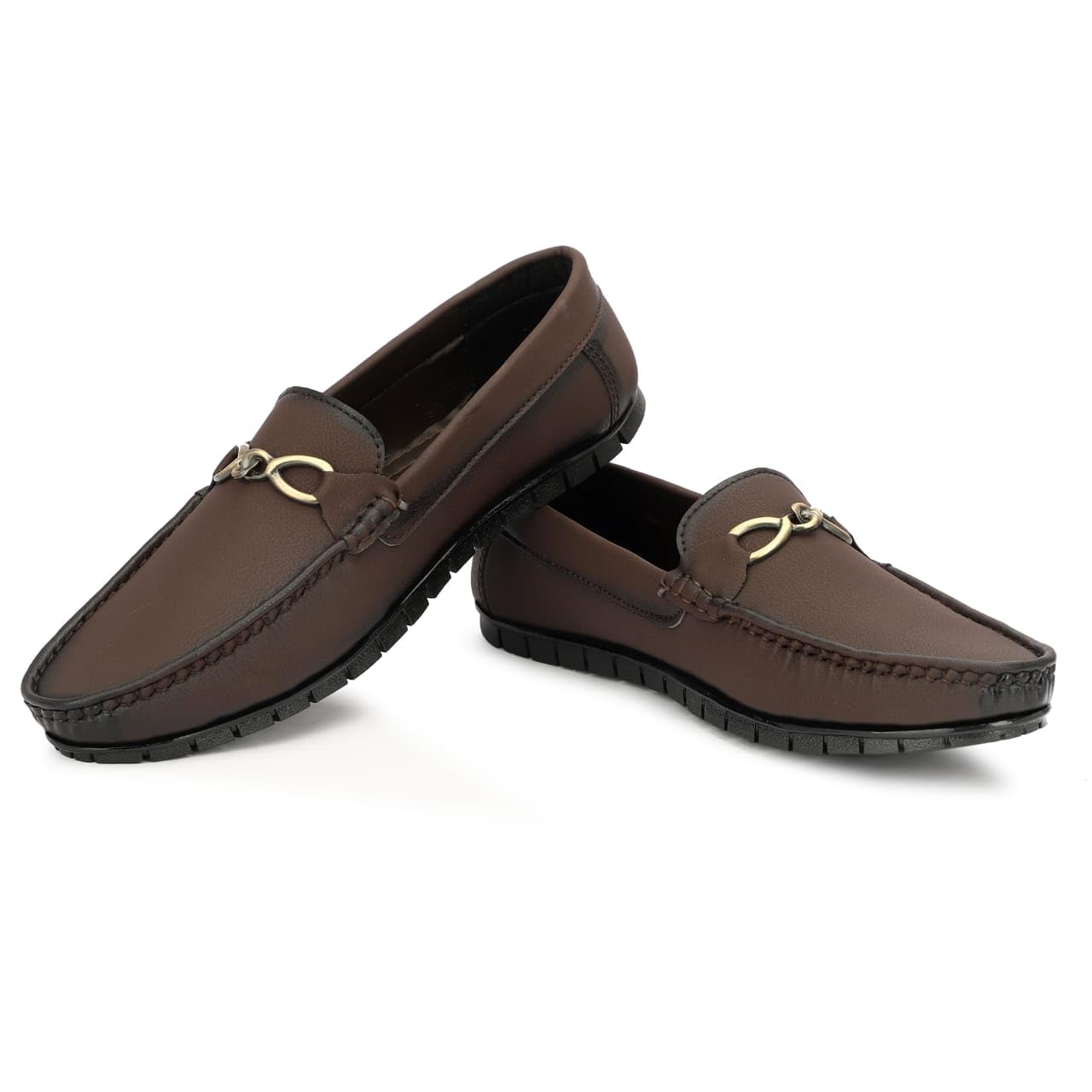 Men's Classic Loafers with Metal Buckle Detail, Black - alphahostel.in