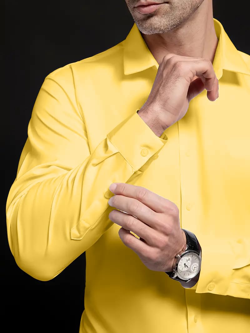 IndoPrimo Men's Stylish Solid Satin Casual Shirt