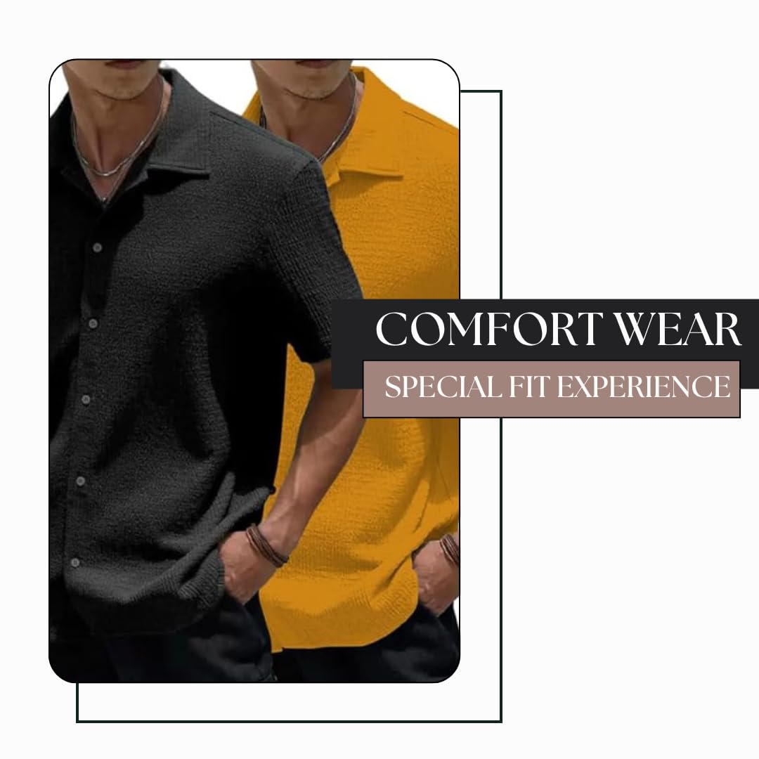 MiraMichi Men's Slim Fit Half Sleeve Polycotton Casual