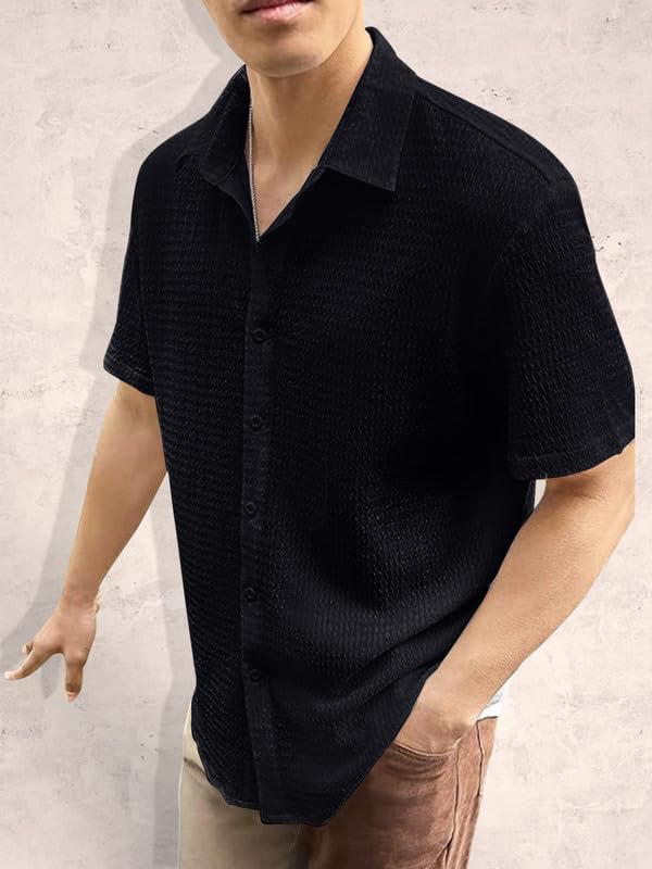 Pinkmint Popcorn Shirt for Men Soild Slim Fit Sleeve