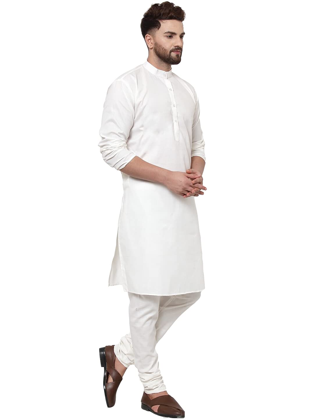 Enmozz Men's Plain Solid Cotton Blend Kurta