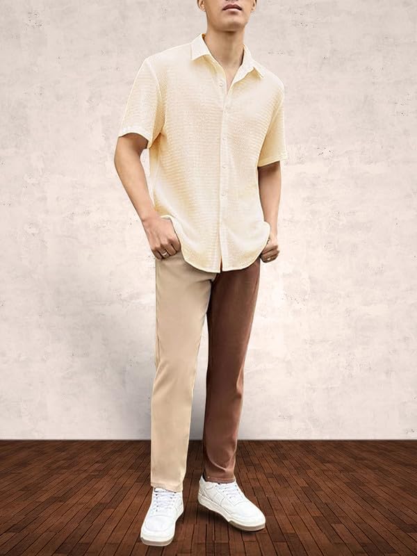 Pinkmint Popcorn Shirt for Men Soild Slim Fit Sleeve