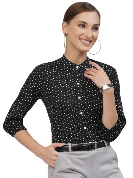 Style Quotient Women White and Black Polka Dot Printed Polyester Formal Top