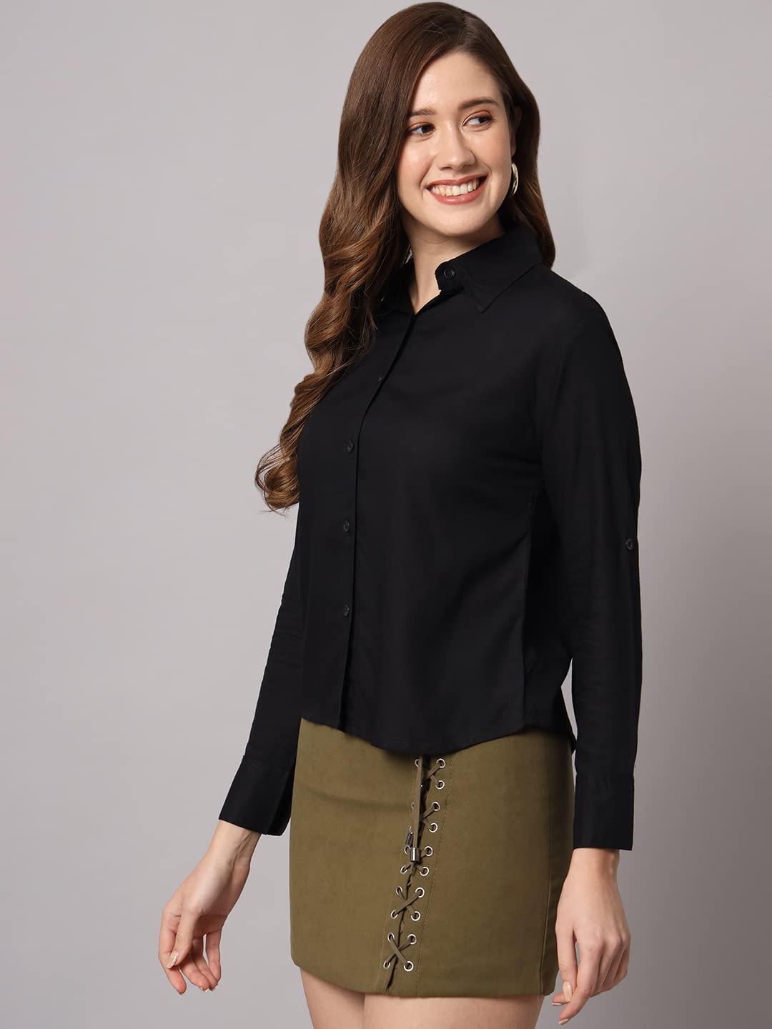FUNDAY FASHION Women's Rayon Blend Regular Fit Solid Casual/Formal Button Shirt