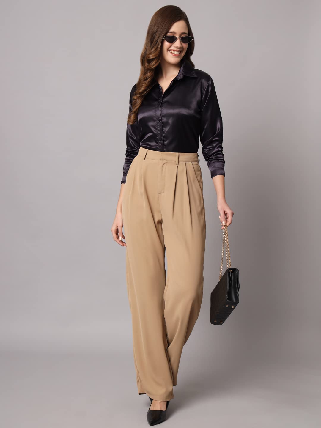FUNDAY FASHION Women Solid Formal Satin Regular Fit Shirt