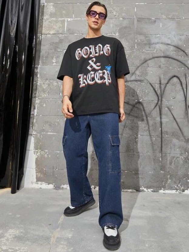 KOTTY Mens's Trendy Denim Cargo Jeans