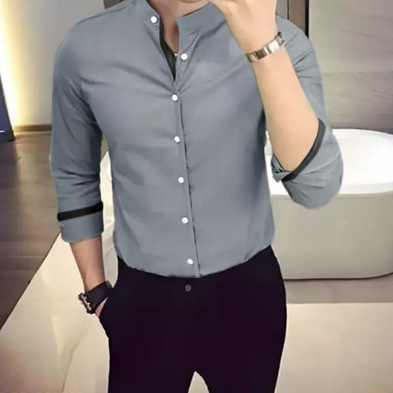 Tee Projekt Men's Shirt Solid Cotton Long Sleeve Button